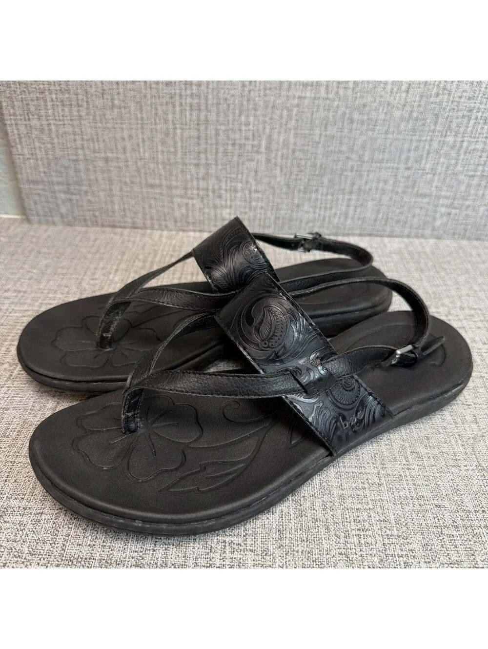B.O.C. Sandals Women’s Sz 10 Black Embossed Floral Slingback Comfort Shoes